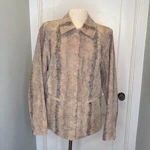 Bradley Bayou Leather Snake Print Tan Brown Collared Snap Front Jacket Large